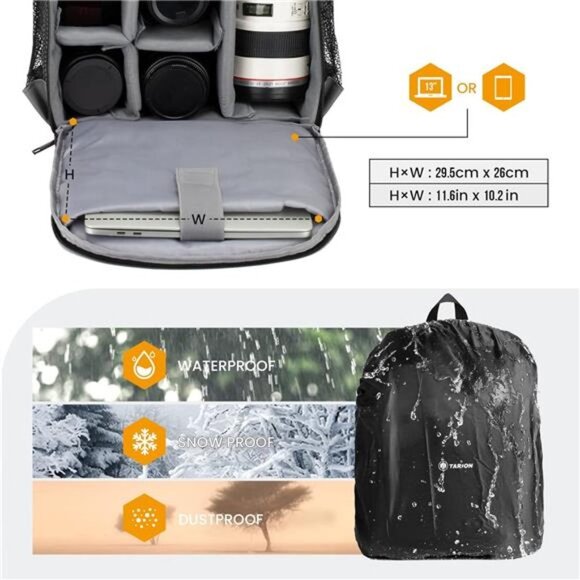 Camera Backpack Bag Small - Professional DSLR Camera Bag with Waterproof Cover - Picture 5 of 7